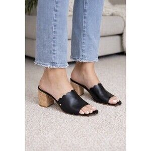 Kate Spade "Warren" Black Scallop Leather Sandal 10 Quiet Luxury Coastal Preppy